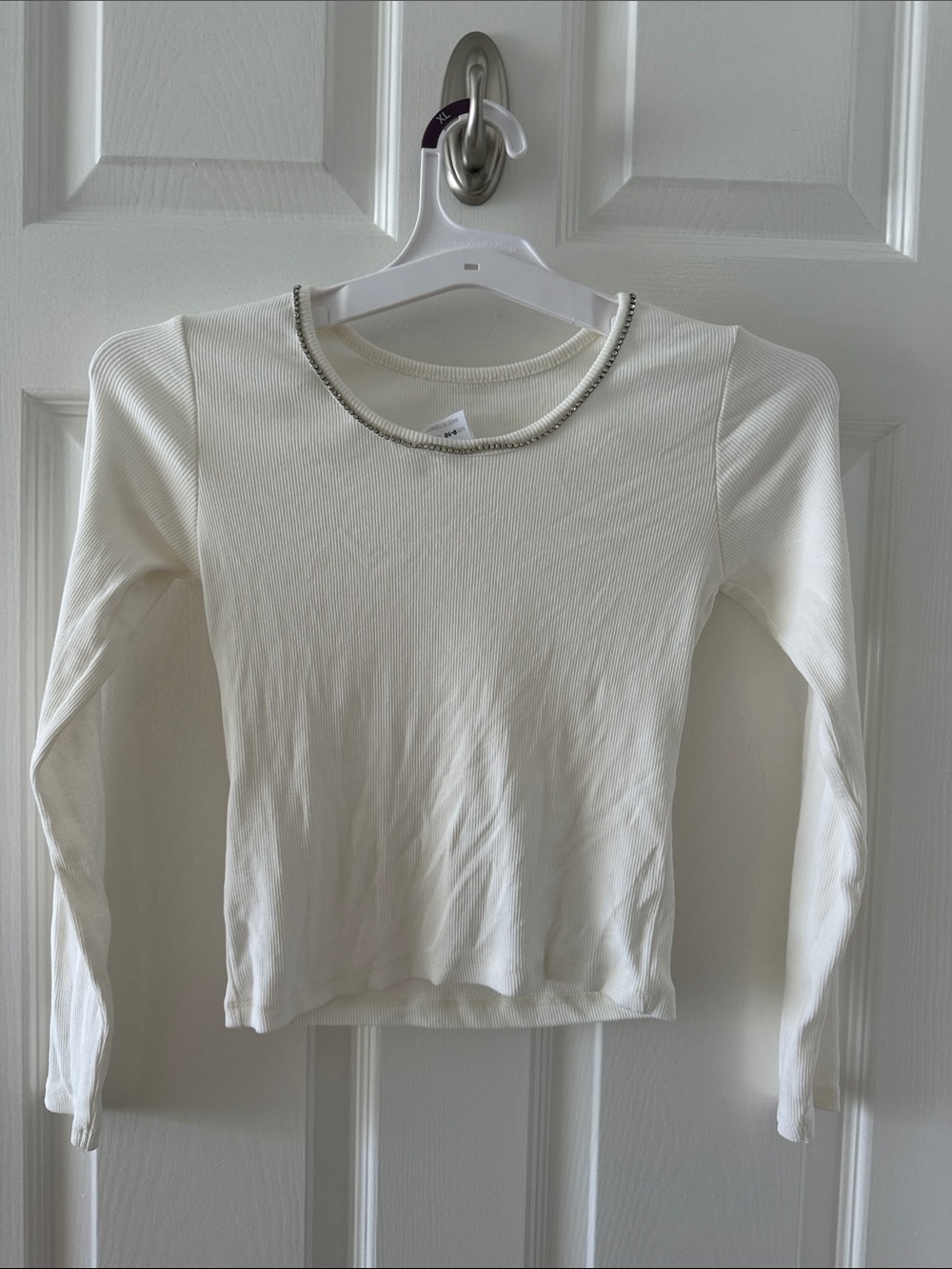 Zara Rhinestone Ribbed Cream Top SZ 9-10 - Picture 7 of 8